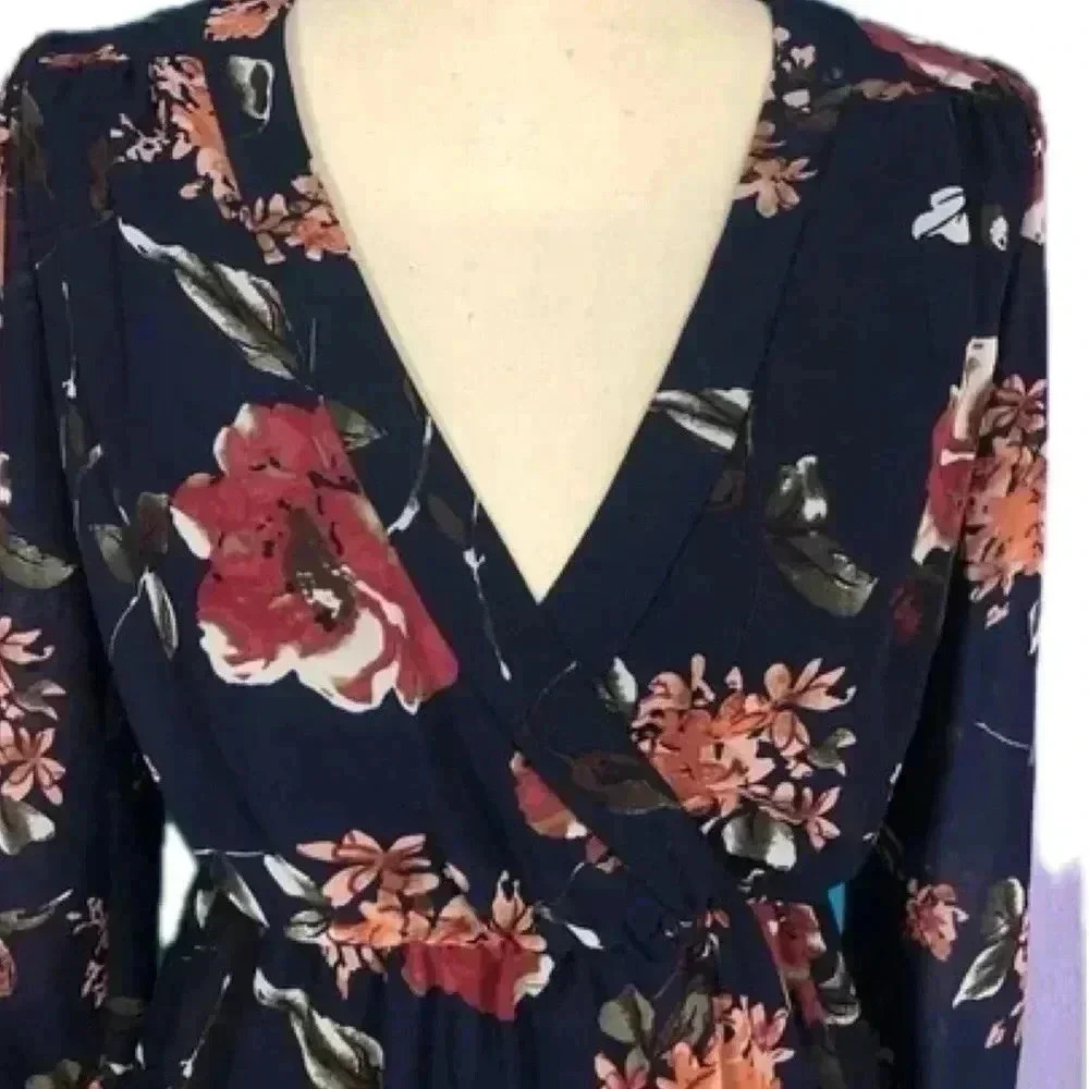 Lulus pretty pretender navy floral mini long sleeve dress - XS - Picture 4 of 12